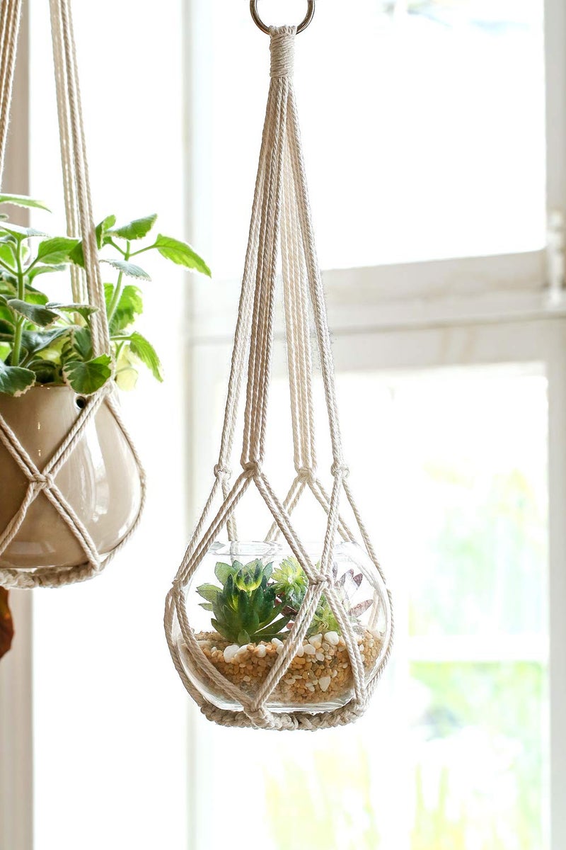 Dahey Macrame Plant Hanger Set of 3 with Hooks Indoor Hanging Planter Basket 35"/29"/23" Handmade Woven Cotton Rope Flower Pot Crochet Plant Holder Stand for Boho Home Decor No Tassels,Beige - Image 5